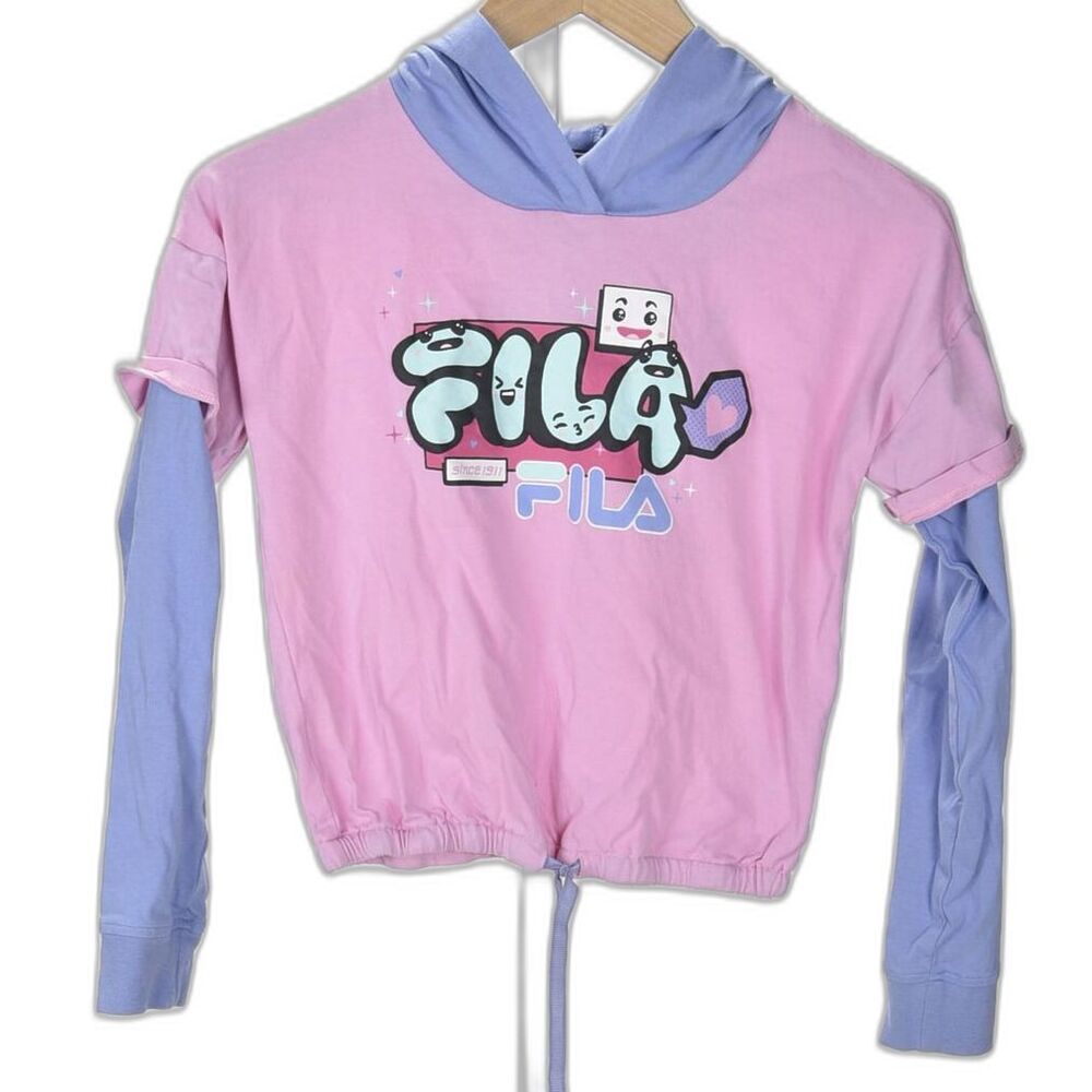 Fila Kawaii Hooded Faux Layered Hooded Pink / Lavender Knit Shirt Size M - Picture 1 of 3